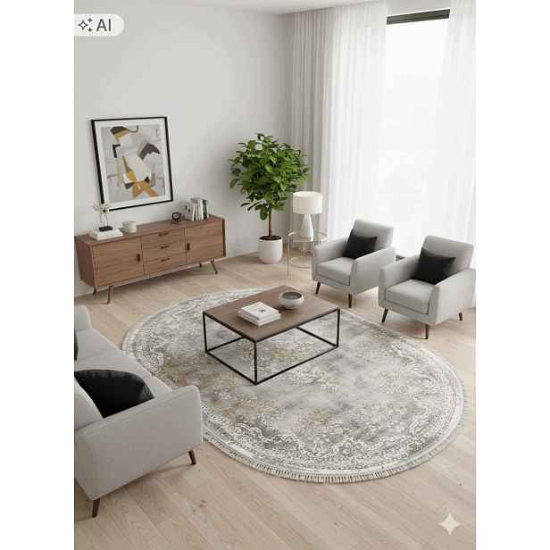 Koberec oválný do obývacího pokoje 240x340 cm, vícebarevný, měkký vlas, plyšový