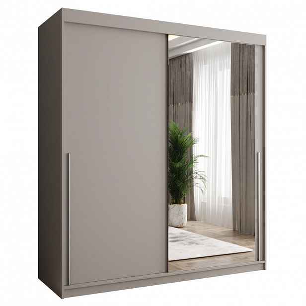 Home Collective SKŘÍŇ S POSUVNÝMI DVEŘMI se zrcadlem, šířka 180 cm, kašmírová se stříbrným úchytem