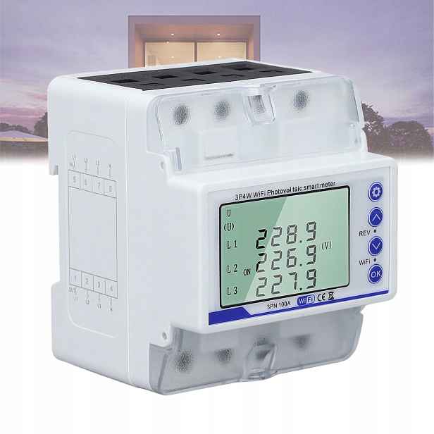Měřič energie 3-fázový WiFi 100A Din LCD pro Pv obousměrný