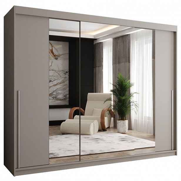Home Collective SKŘÍŇ S POSUVNÝMI DVEŘMI se zrcadlem, šířka 250 cm, kašmírová se stříbrným úchytem