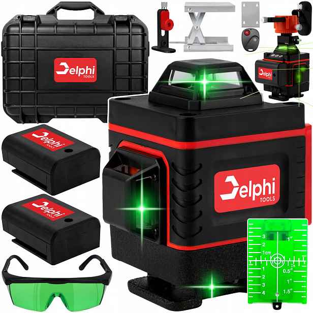 Křížový Laser Laserová vodováha 16 linek Stativ 115 cm 4D Zelená 2xAKU