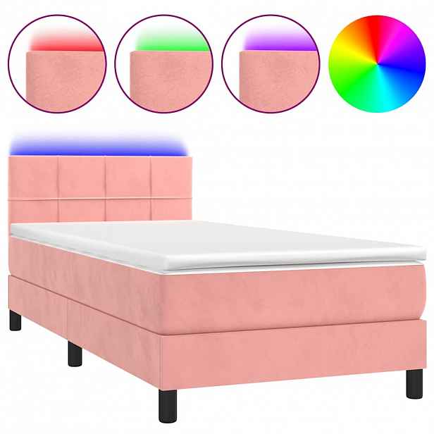 vidaXL Box spring postel s matrací a LED růžová 100x200 cm samet