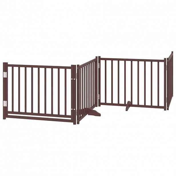 vidaXL Zábrana pro psy s dvířky skládací 4 panely hnědý dub 320 cm