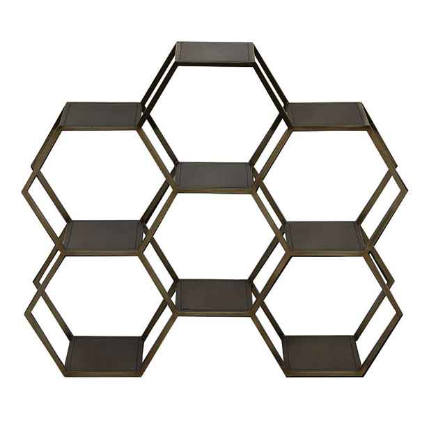 Bronzový antik kovový policový regál Hual ve tvaru plástve - 106*25*90cm Light & Living