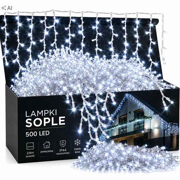 Lampy Rampouchy Venkovní 500 Led 24 M Světelný Závěs Girlanda Bílá Studená