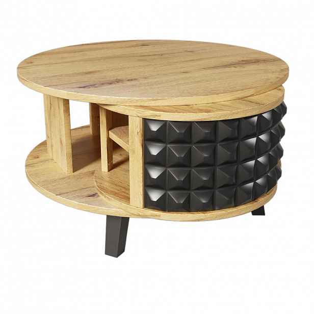 Redom KONFERENČNÍ stolek 85,2/80/45,2 cm s otočným úložným prostorem, dvouvrstvou deskou a moderním designem, Přírodní