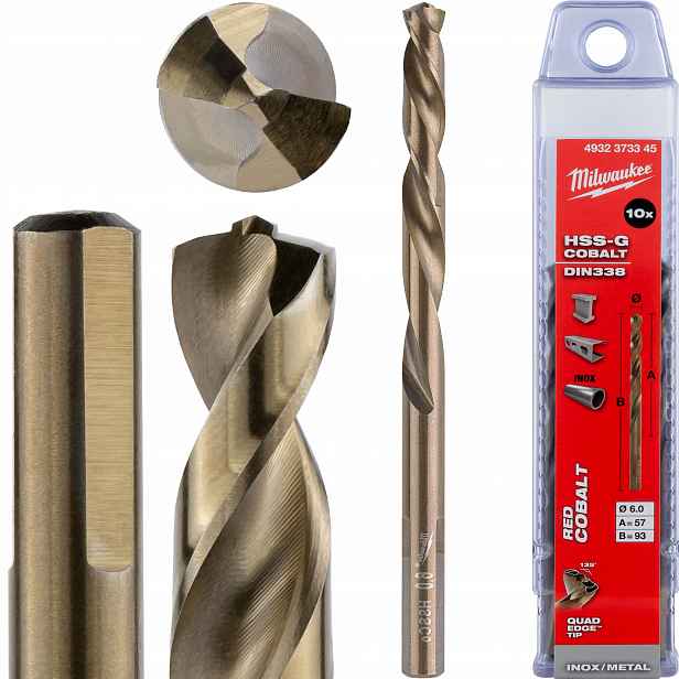 Vrtáky do kovu kobaltové 6 mm 10 Ks nerezové oceli Milwaukee Cobalt