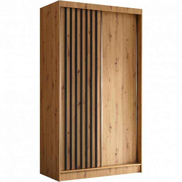 Beautysofa SKŘÍŇ s posuvnými dveřmi Helios 120/216/61 dub Artisan + černá se zásuvkami