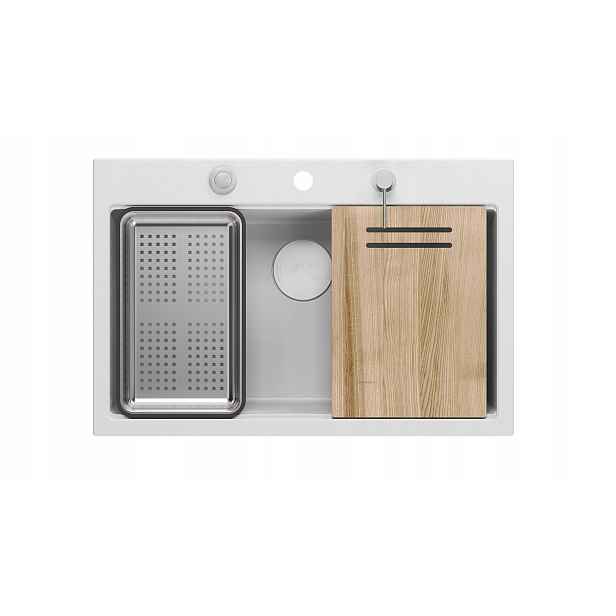 Quadron Marc 110 Granitový dřez 1-komorový 76x50x22 cm Bílý Ocel