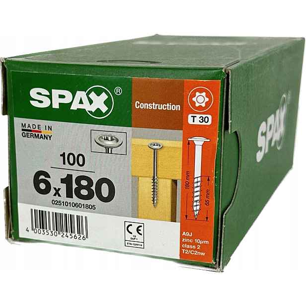 Šrouby do dřevěných konstrukcí 6x180 Spax A`100
