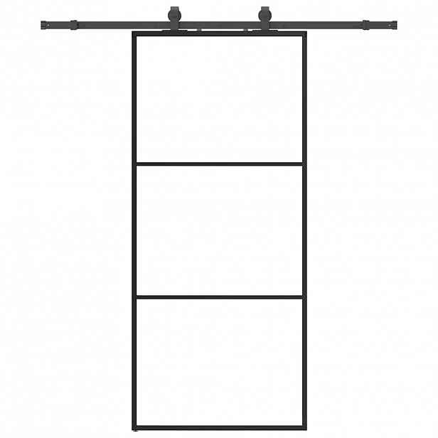 vidaXL Posuvné dveře se sadou kování černé 90x205 cm ESG Glass
