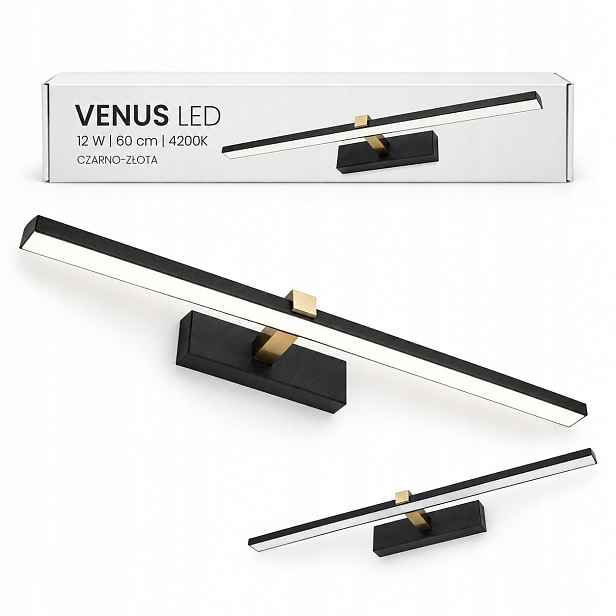 Černo-zlatá Led nástěnná lampa Venus 12W 60 cm nad komodu 4200K 840lm IP44 obývací pokoj