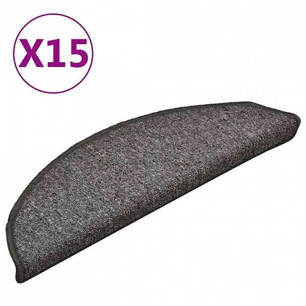 vidaXL Schodové rohože 15 ks 56 x 17 x 3 cm šedé a černé, půlkulaté