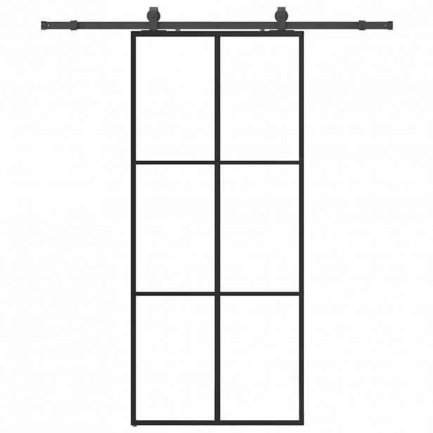 vidaXL Posuvné dveře se sadou kování černé 90x205 cm ESG Glass