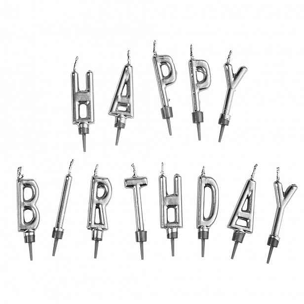 Butlers HAPPY BIRTHDAY Svíčky na dort set - stříbrná
