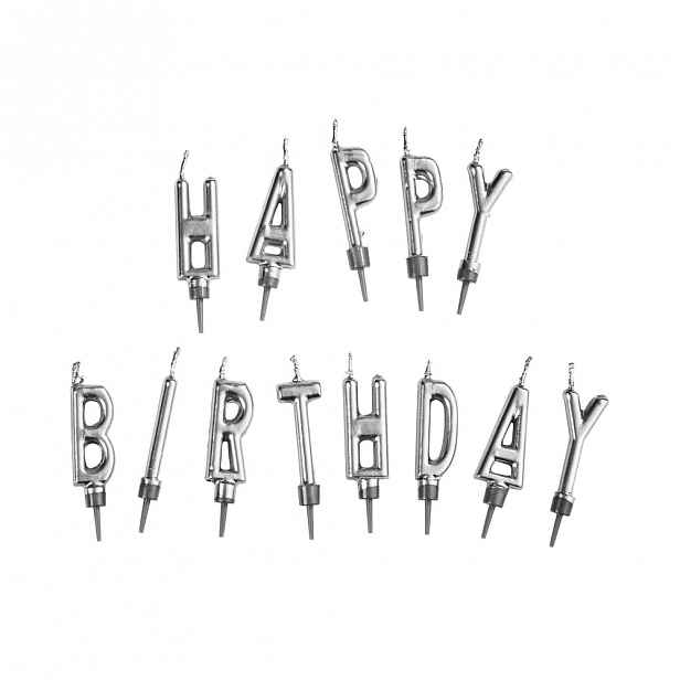 Butlers HAPPY BIRTHDAY Svíčky na dort set - stříbrná