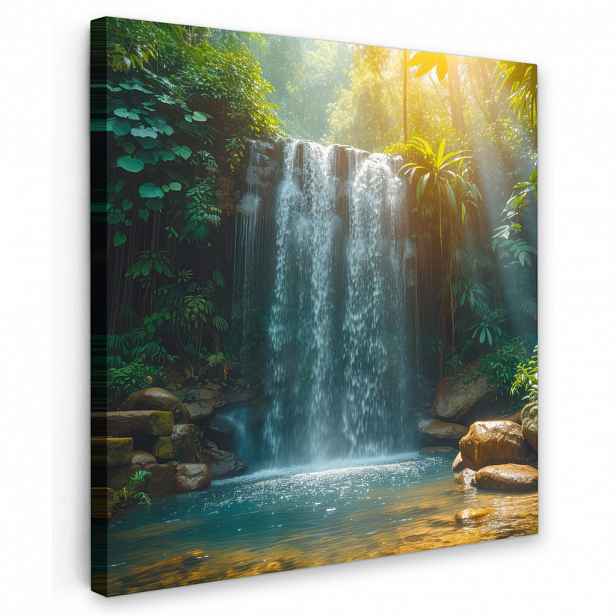 MuchoWow OBRAZ NA PLÁTNĚ Vodopád - Džungle - Slunce - Zelená - Příroda 20x20 cm