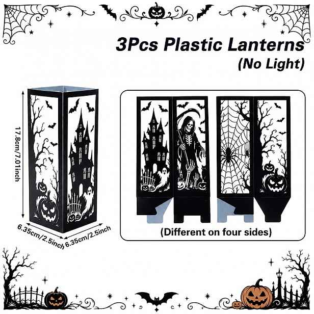 TEMU 3 ks, Halloweenský svícnový lucernový stínidlo (bez světel), Dýňová strašidelná s pavučinou, Veselá halloweenská párty dekorace, Trička dárky,