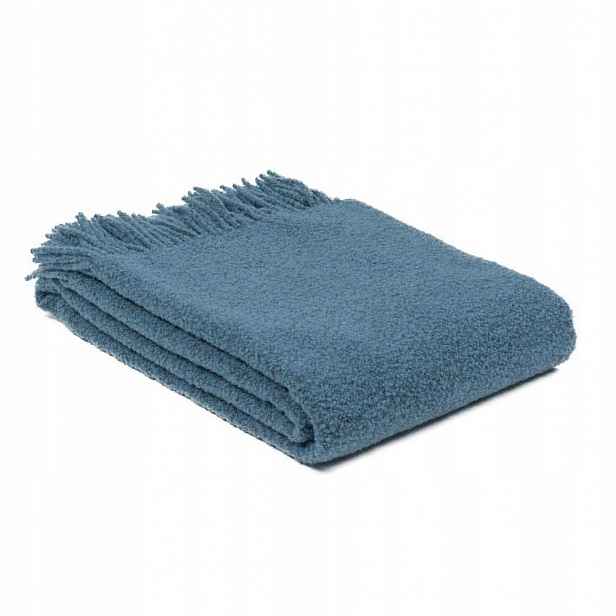 Vlněná deka merino Bukle 140x200 modrý denim s třásněmi