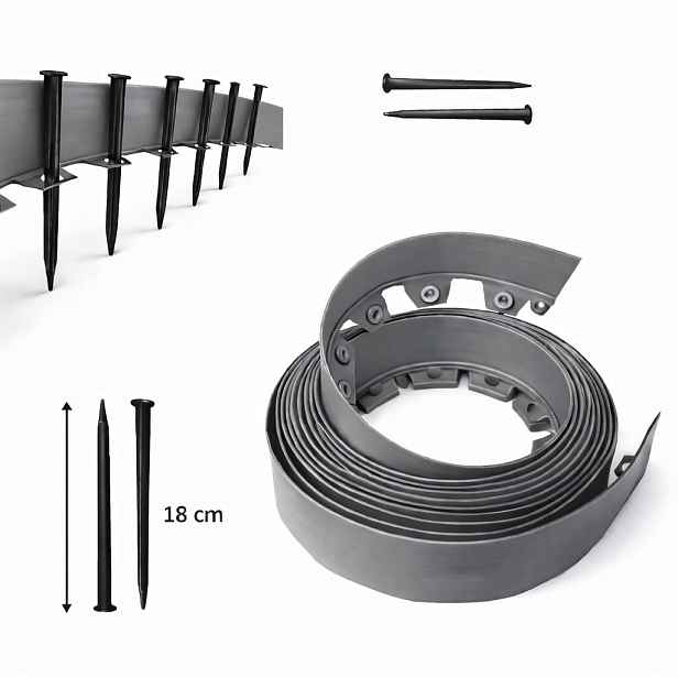 Zahradní Lem Trávníkový 40 m Šedý 4 cm Plast Silný Palisáda