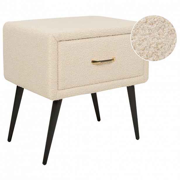Beliani NOČNÍ STOLEK Bouclé světle béžový/černý 1 Zásuvka 38/46/49 cm Flayat