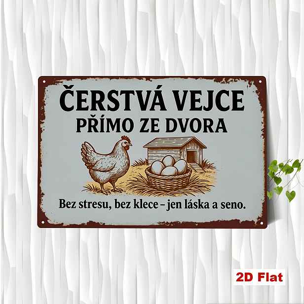 TEMU 2D plochá vintage kovová cedule s české , kuřat a vajec | 19.99X30.0 cm, železo, nástěnná, vhodná pro domácnosti, kavárny, , venkovské