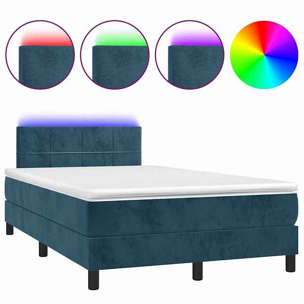 vidaXL Box spring postel s matrací a LED tmavě modrá 120x200 cm samet