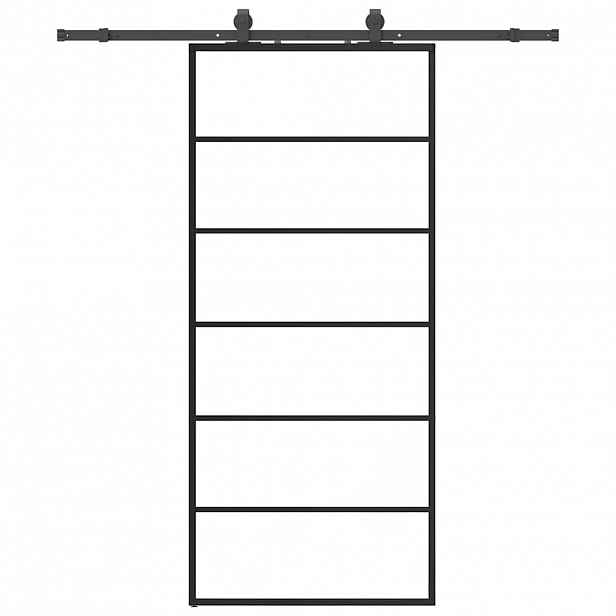 vidaXL Posuvné dveře se sadou kování černé 90x205 cm ESG Glass