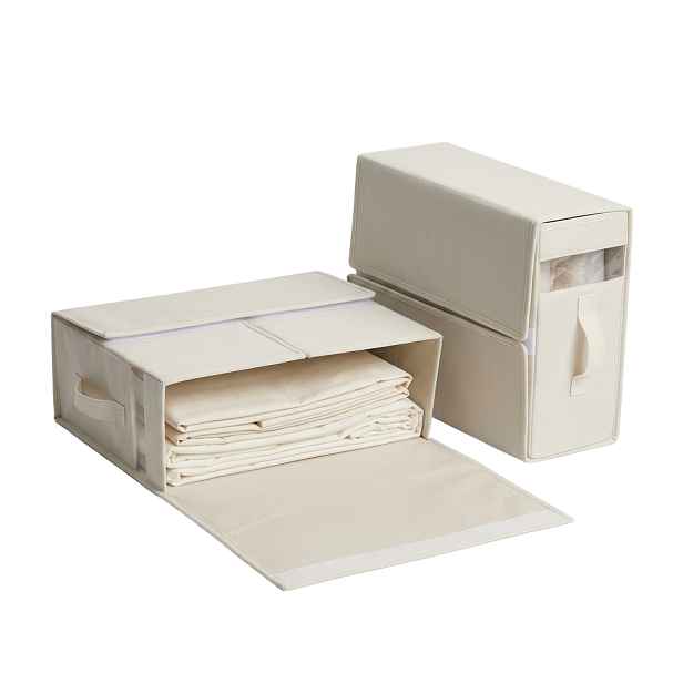 5Five® Lněný úložný skládací box na ložní prádlo, skládací 40,5 x 15,5 x 31,5 cm - 2ks