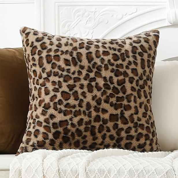 TEMU 1ks Měkký potah na polštář s imitací leopardího potisku, 18x18 palců, oboustranný plyšový dekorativní povlak na polštář pro pohovku, gauč,