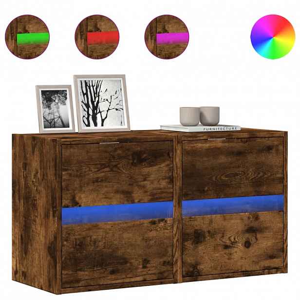 vidaXL Nástěnné TV skříňky s LED 2 ks kouřový dub 41 x 31 x 45 cm