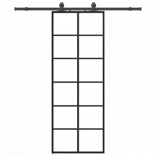 vidaXL Posuvné dveře se sadou kování černé 76x205 cm ESG Glass