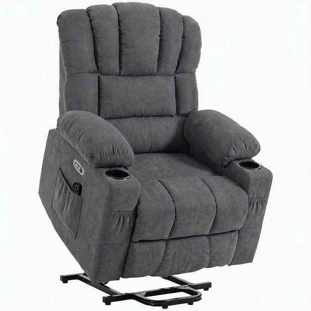 HOMCOM ELEKTRICKÁ zvedací židle, froté, 100% polyester, šedá