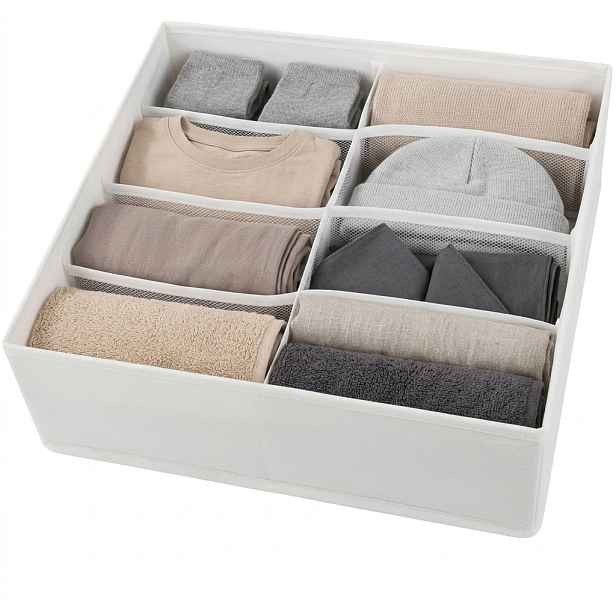 VERK GROUP Organizér na oblečení a spodní prádlo, 8 přihrádek, bílý, 32 x 32 x 10 cm