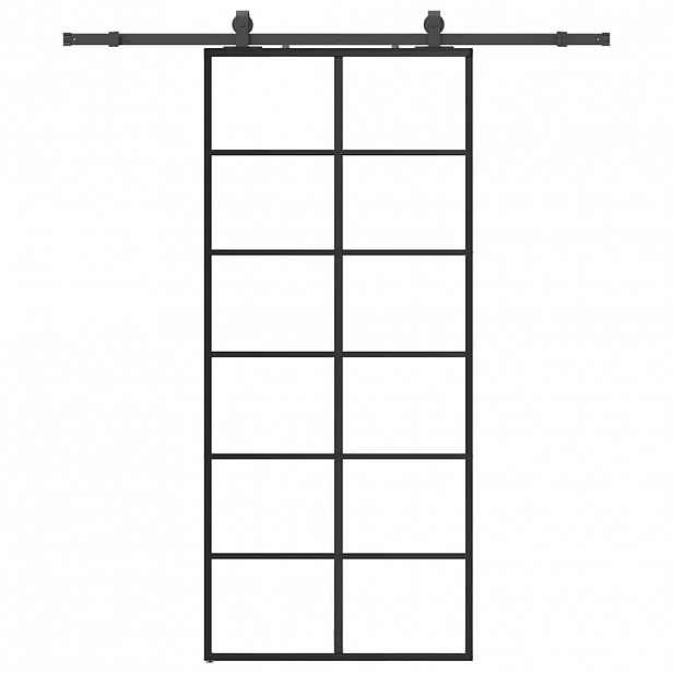 vidaXL Posuvné dveře se sadou kování černé 90x205 cm ESG Glass