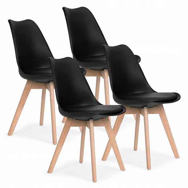 ModernHome PC-003 Sada 4 jídelních židlí se sedákem z ekokůže, černá