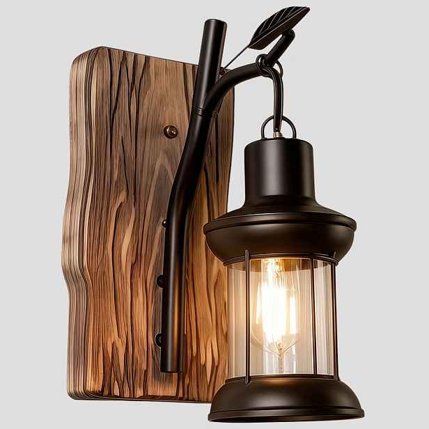 Nástěnná lampa z černého kovu se sklem E27, retro styl, rustikální, vintage svítidlo