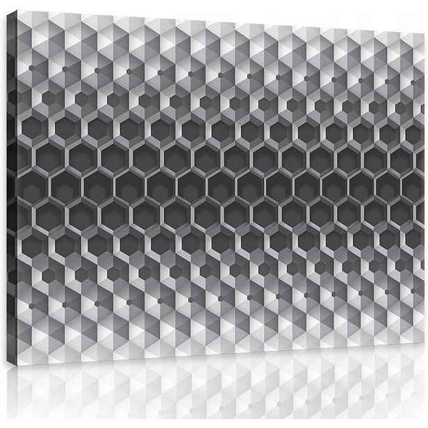 Obraz 100x75 Abstrakce geometrie šestiúhelníky trojrozměrná iluze šedá