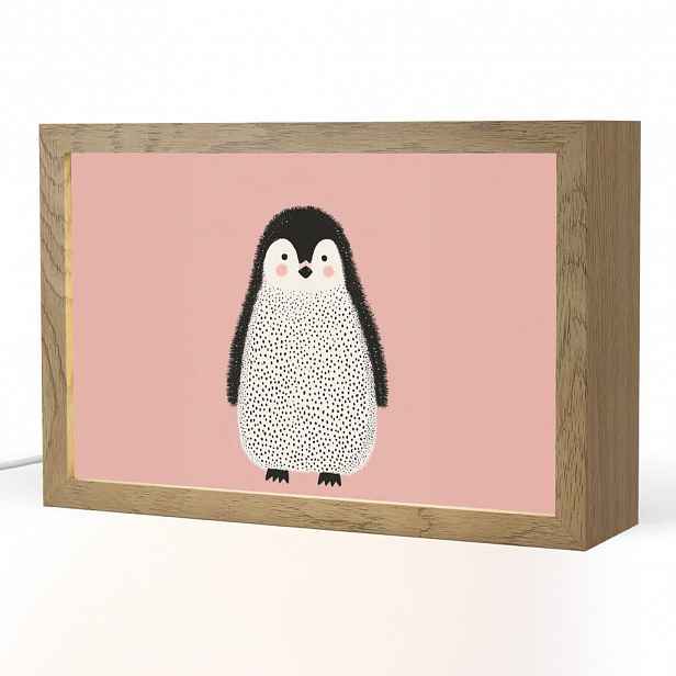 OnlyWow NOČNÍ LAMPIČKA Tučňák - Tečky - Minimalistický - Růžový 30x20 cm