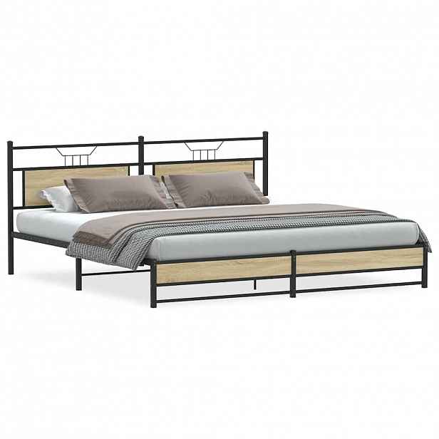 vidaXL Kovový rám postele bez matrace dub sonoma 200 x 200 cm