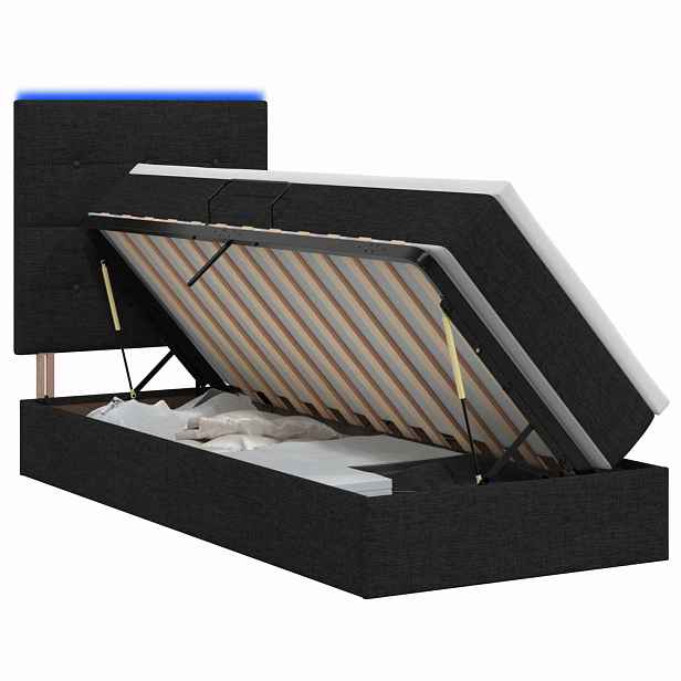 vidaXL LED postel s úložným prostorem a matrací Černá 100 x 200 cm