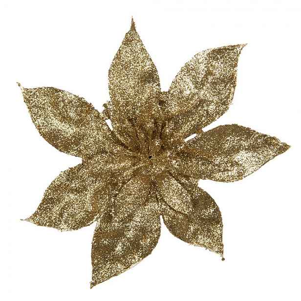 Zlatá třpytivá umělá dekorace vánoční hvězda Poinsettia - Ø 15*2 cm Clayre & Eef