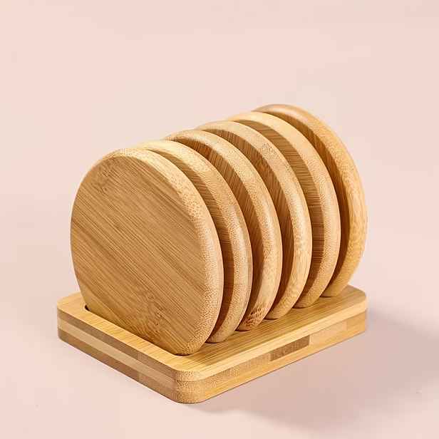 TEMU Dřevěné podtácky s úložným stojanem - minimalistické a kreativní kulaté tepelně odolné podtácky, ideální pro domácí dekoraci, ochrana čajového