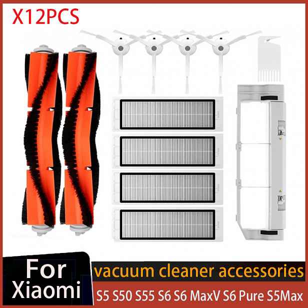 TEMU Náhradní díl pro robotický vysavač Xiaomi S5 S502-00 S502-02 S6 S6 MaxV S6 Pure E4 E5: Hlavní boční kartáč, filtr, mop