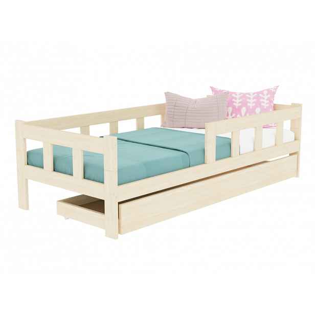 Benlemi Dřevěná jednolůžková postel FENCE 4v1 se zábranou a úložným šuplíkem Zvolte barvu: Transparentní vosková lazura matná, Zvolte rozměr: 135x190…