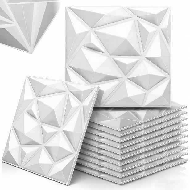 Nástěnný Stropní Kaseton 3D Diamant Bílý 50CM X 50CM 12 Ks 0.8mm