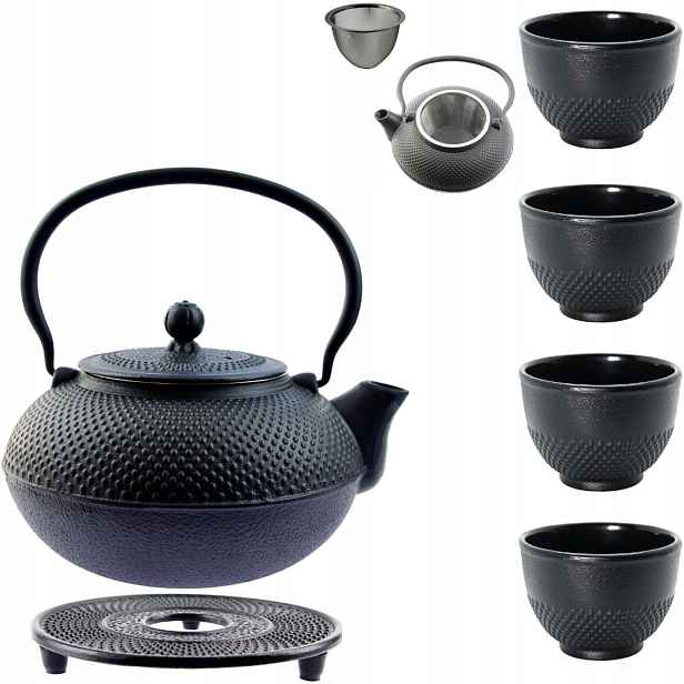 Konvice 1,5L Litinová 4x Šálky Podložka Set