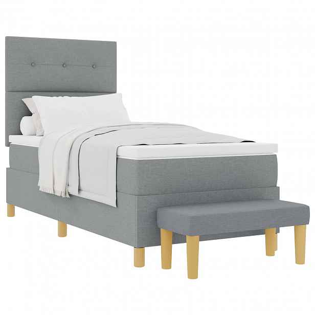 vidaXL Postel s boxspringem s čelo Světle šedá 190 x 90 cm textil