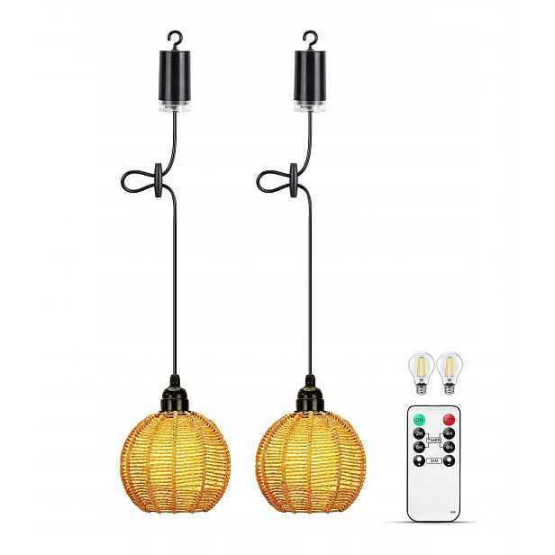 Lampy Zahradní venkovní sada 2ks boho pletené beterie +dálkový ovladač