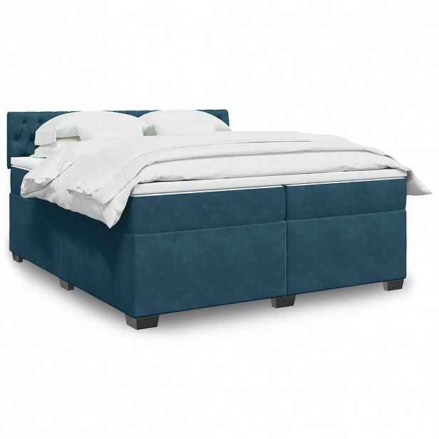 vidaXL Box spring postel s matrací modrá 200 x 200 cm samet